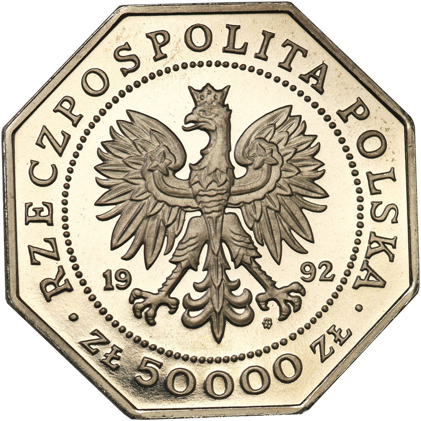 III RP. PRÓBA Nikiel 50 000 złotych 1992 Virtuti